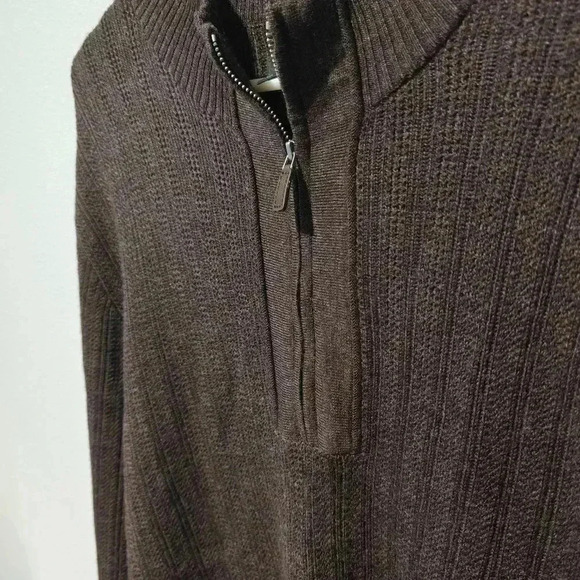 John W Nordstrom 100% Merino Wool Extra Fine NWOT Sweater Jumper 1/4 Zip Brown - Picture 4 of 6